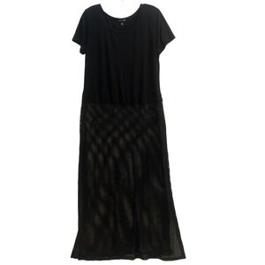 Cha Cha Vente Womens L Black Mesh Fishnet T Shirt Dress Slit Swim Coverup‎ Goth